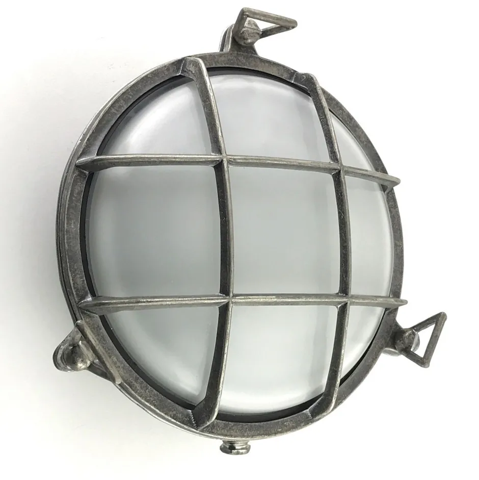 Andromeda Wandleuchte außen Messing Glas rund Ø 24 cm IP64 Zinn Weiß< Außenwandleuchten|Feuchtraumleuchten