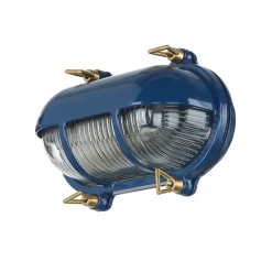 Lido Wandleuchte außen Messing Riffelglas IP64 E27 Blau< Rustikale Lampen|Metall Lampen