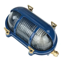 Lido Wandleuchte außen Messing Riffelglas IP64 E27 Blau< Rustikale Lampen|Metall Lampen