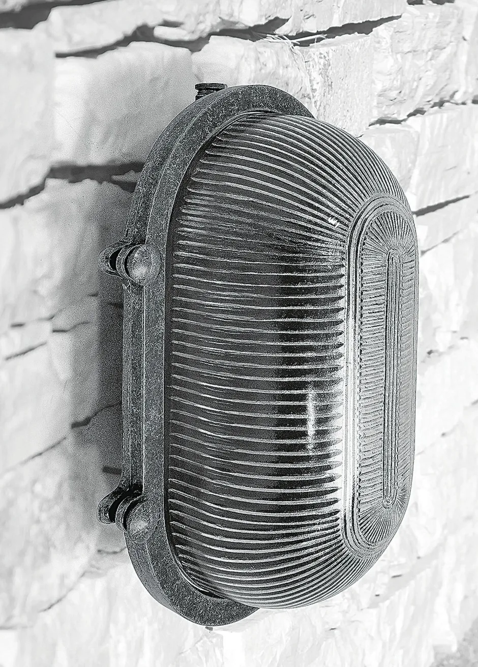 Andromeda Wandleuchte außen Messing massiv Glas 26 cm breit IP64< Außenwandleuchten|Feuchtraumleuchten