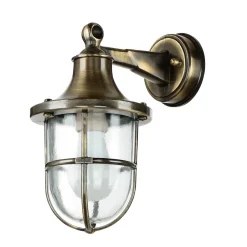 Außenwandleuchten|Rustikale Lampen*Lido Wandleuchte außen Messing massiv Glas IP64 E27 SANTORIN