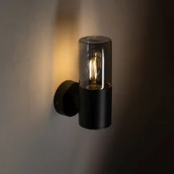 Metall Lampen|Fassadenstrahler*Nowodvorski Wandleuchte außen Schwarz Rauchglas Aluminium IP44 E27