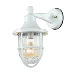 Rustikale Lampen|Metall Lampen*Lido Wandleuchte außen Weiß IP64 E27 Glas Messing massiv