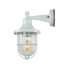 Rustikale Lampen|Metall Lampen*Lido Wandleuchte außen Weiß IP64 E27 Glas Messing massiv