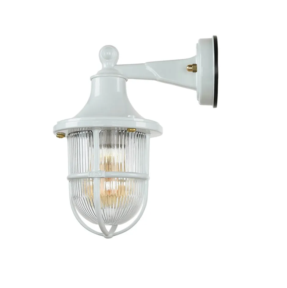 Rustikale Lampen|Metall Lampen*Lido Wandleuchte außen Weiß IP64 E27 Glas Messing massiv