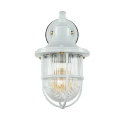 Rustikale Lampen|Metall Lampen*Lido Wandleuchte außen Weiß IP64 E27 Glas Messing massiv