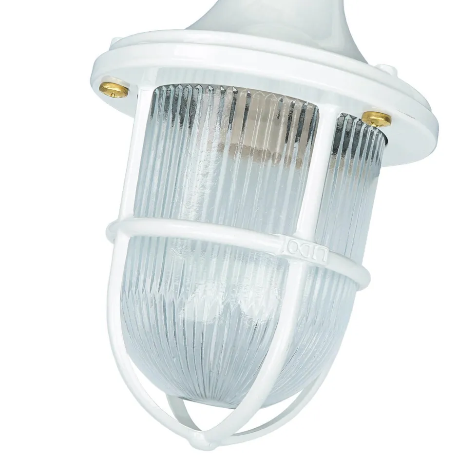 Rustikale Lampen|Metall Lampen*Lido Wandleuchte außen Weiß IP64 E27 Glas Messing massiv