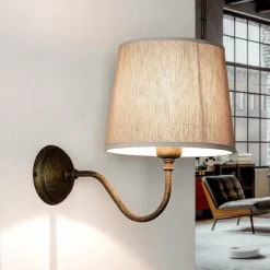 Wandleuchten|Esszimmer Lampen*Giovanni Battista Wandleuchte aus Echt-Messing mit Stoffschirm Beige