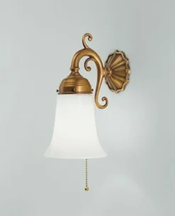 Wohnzimmerlampen|Metall Lampen*Berliner Messingleuchten Wandleuchte Berliner Messing Glas T:18 cm Zugschalter