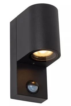 Wandleuchte Bewegungsmelder Aluminium Schwarz IP65 GU10< Außenwandleuchten|Fassadenstrahler