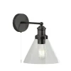 Wohnzimmerlampen|Glaslampen*Searchlight Wandleuchte E27 Schwarz Klar mit Schalter Vintage