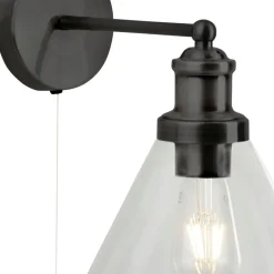 Wohnzimmerlampen|Glaslampen*Searchlight Wandleuchte E27 Schwarz Klar mit Schalter Vintage