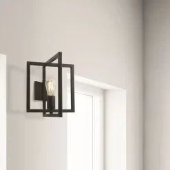 Wandleuchten|Flurlampen*Searchlight Wandleuchte E27 Schwarz Metall Retro Design DEAN