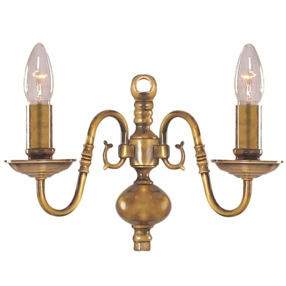 Searchlight Wandleuchte 2-flmg. Messing massiv/antik< Wandleuchten|Esszimmer Lampen