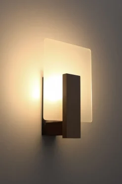Glaslampen|Holzlampen*Sollux Wandleuchte Glas Holz blendarm E14 Weiß Wenge wohnlich