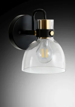 Novecento Wandleuchte Glas Metall H: 19 cm klein E27 Schwarz Gold< Glaslampen|Metall Lampen