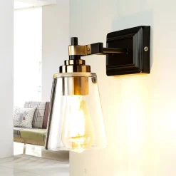 Glaslampen|Industrie Lampen*Easylight Wandleuchte Glas Metall in Schwarz Messing Industrial