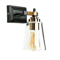 Glaslampen|Industrie Lampen*Easylight Wandleuchte Glas Metall in Schwarz Messing Industrial