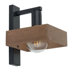 Wandleuchten|Moderne Lampen*Sigma Wandleuchte Holz Metall Schwarz gemütlich 15cm schmal