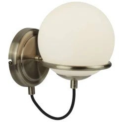 Searchlight Wandleuchte in Messing Antik Weiß E14 Glas Metall XATIVA< Wandleuchten|Rustikale Lampen