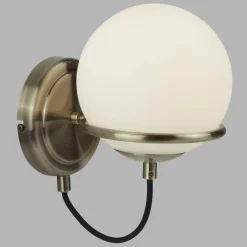 Searchlight Wandleuchte in Messing Antik Weiß E14 Glas Metall XATIVA< Wandleuchten|Rustikale Lampen