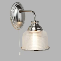 Wohnzimmerlampen|Glaslampen*Searchlight Wandleuchte in Silber Klar E27 Glas Metall mit Schalter