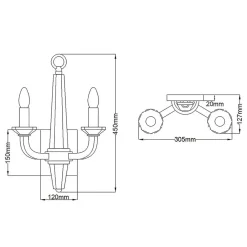 Wohnzimmerlampen|Metall Lampen*Elstead Wandleuchte innen 45 cm hoch Metall Kristall 2x E14