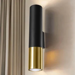 Moderne Lampen|Küchenlampen*Sollux Wandleuchte innen Schwarz Gold Up Down H: 29 cm Metall