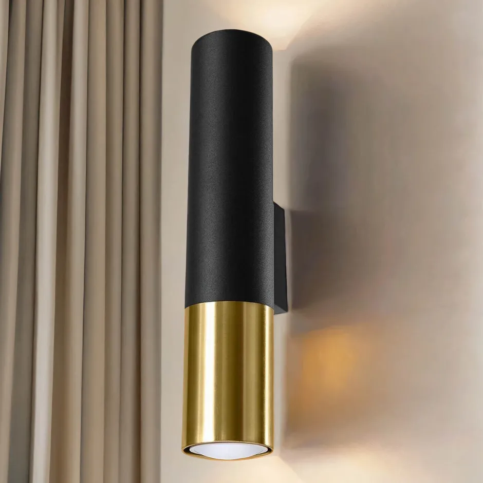 Moderne Lampen|Küchenlampen*Sollux Wandleuchte innen Schwarz Gold Up Down H: 29 cm Metall