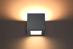 Sollux Wandleuchte Keramik Grau Würfel H: 14 cm Up Down E27< Wohnzimmerlampen|Keramiklampen