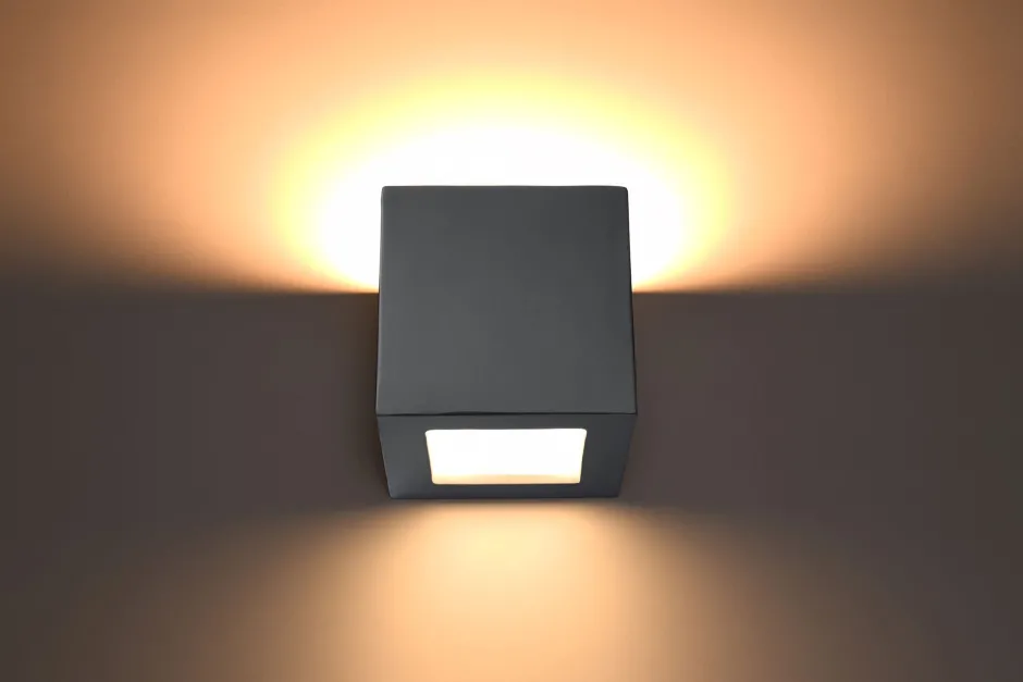 Sollux Wandleuchte Keramik Grau Würfel H: 14 cm Up Down E27< Wohnzimmerlampen|Keramiklampen