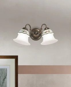 Wohnzimmerlampen|Keramiklampen*Ferroluce Wandleuchte Keramik Metall E14 B: 35 cm 2-flammig