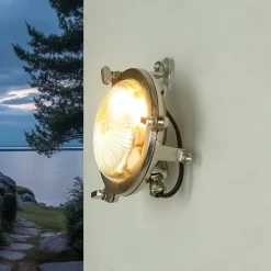 Lido Wandleuchte Maritim G9 Ø 14 cm Messing Glas außen< Außenleuchten Antik|Außenleuchten Messing