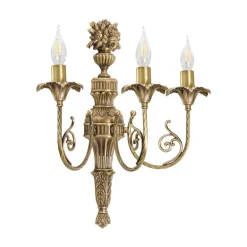 Wandleuchten|Jugendstil Lampen*Giovanni Battista Wandleuchte Messing 3-flammig E14 in Bronze hell Floral