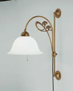 Wohnzimmerlampen|Küchenlampen*Berliner Messingleuchten Wandleuchte Messing Glas Schalter E27 mit Kabel Stecker