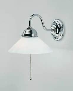 Wohnzimmerlampen|Küchenlampen*Berliner Messingleuchten Wandleuchte Messing in Chrom Glas E27 mit Zugschalter