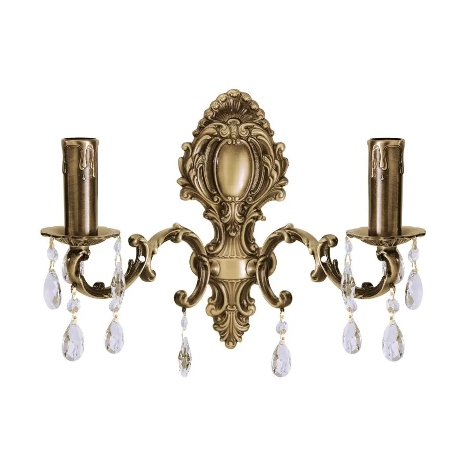 Giovanni Battista Wandleuchte Messing Kristall B: 39 cm in Bronze hell 2x E14< Wandleuchten|Jugendstil Lampen