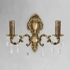 Giovanni Battista Wandleuchte Messing Kristall B: 39 cm in Bronze hell 2x E14< Wandleuchten|Jugendstil Lampen