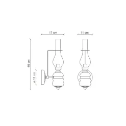 Wohnzimmerlampen|Glaslampen*Ferroluce Wandleuchte Metall Glas 40 cm hoch E14 Vintage GIANNI