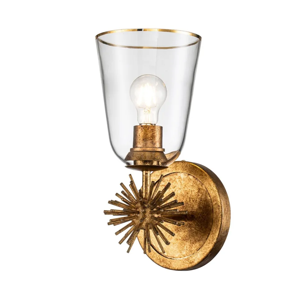 Wandleuchten|Rustikale Lampen*Elstead Wandleuchte Metall Glas H: 36,8 cm in Gold Antik E27