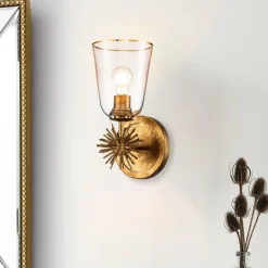 Wandleuchten|Rustikale Lampen*Elstead Wandleuchte Metall Glas H: 36,8 cm in Gold Antik E27