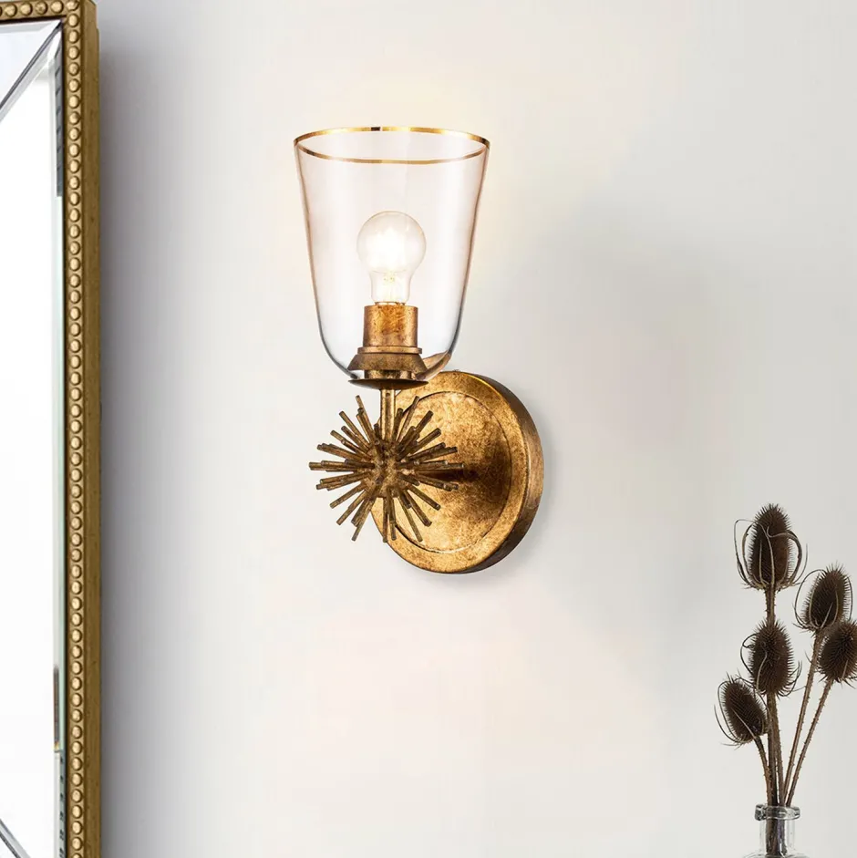 Wandleuchten|Rustikale Lampen*Elstead Wandleuchte Metall Glas H: 36,8 cm in Gold Antik E27