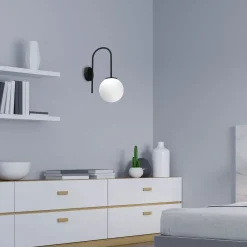 Wandleuchten|Küchenlampen*Luminex Wandleuchte Metall Glas Schwarz Weiß E14 Kugel blendarm