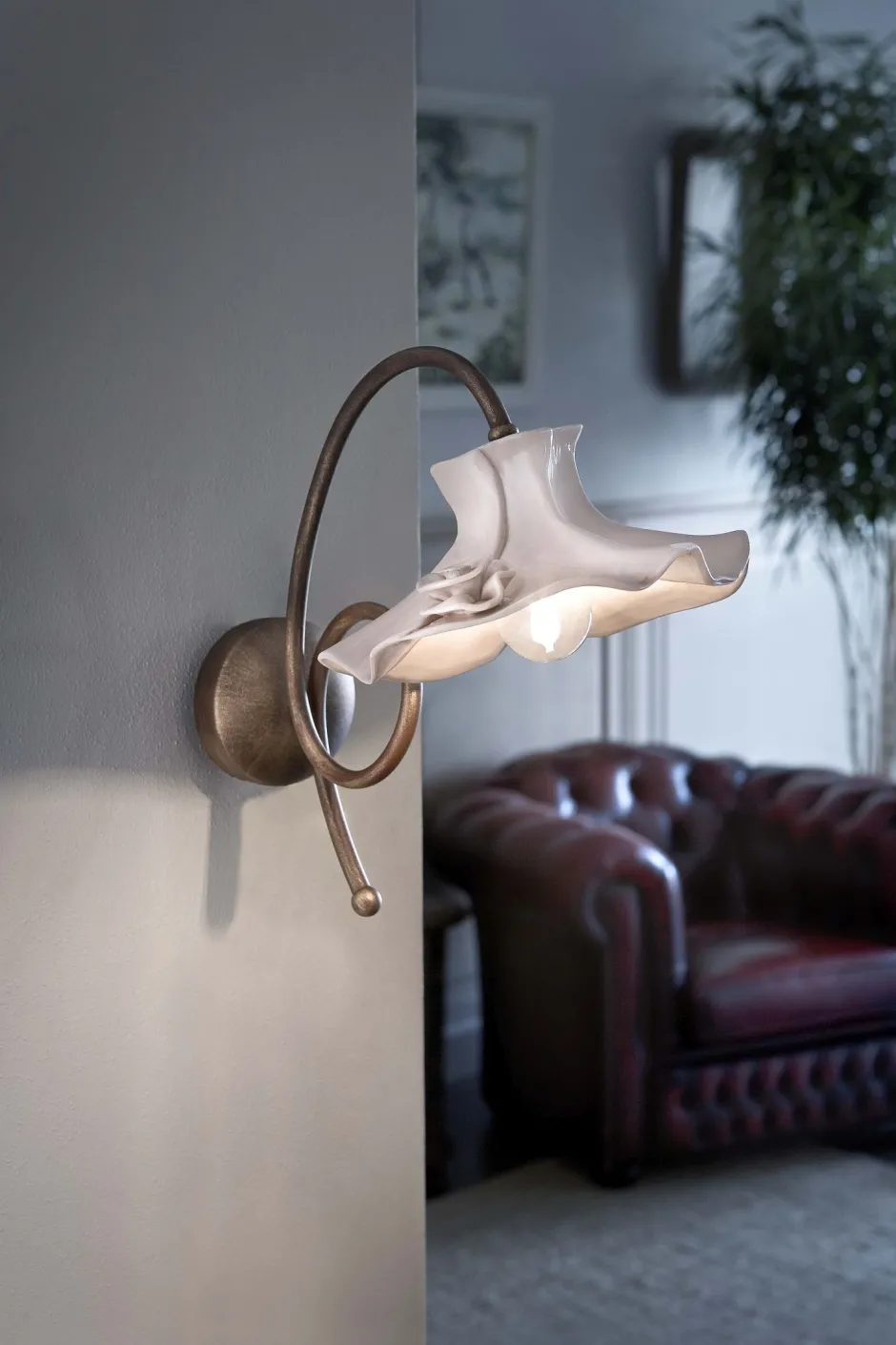 Wohnzimmerlampen|Keramiklampen*Ferroluce Wandleuchte Metall Keramik E14 30 cm hoch Landhaus Stil