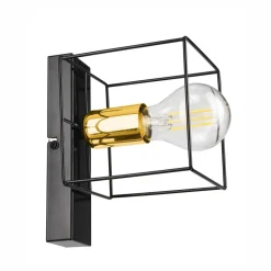 Wandleuchten|Flurlampen*Lamkur Wandleuchte Metall klein Schwarz Gold Würfel Draht für E27