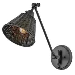 Elstead Wandleuchte Metall Rattan E27 verstellbar Schwarz vielseitig< Wandleuchten|Wohnzimmerlampen