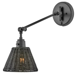 Elstead Wandleuchte Metall Rattan E27 verstellbar Schwarz vielseitig< Wandleuchten|Wohnzimmerlampen