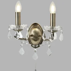 Searchlight Wandleuchte mit Schalter 2-flammig E14 in Messing Antik< Wohnzimmerlampen|Rustikale Lampen