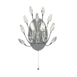 Searchlight Wandleuchte mit Schalter Kristall H: 24 cm Chrom Klar 2x G9< Wohnzimmerlampen|Schlafzimmer Lampen