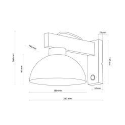 TK Lighting Wandleuchte mit Schalter Metall Holz B: 18 cm klein E27< Wohnzimmerlampen|Metall Lampen
